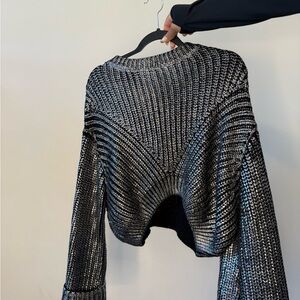 Fashion Nova Black and Silver Knit Sweater